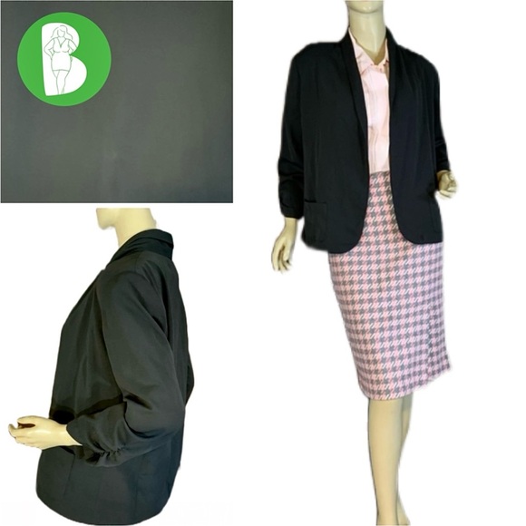 XHILARATION GRAY SCRUNCH SLEEVE OPEN FRONT BLAZER (L) - Picture 1 of 13